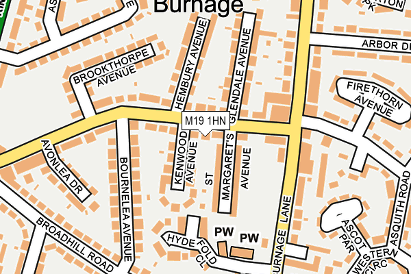 M19 1HN map - OS OpenMap – Local (Ordnance Survey)