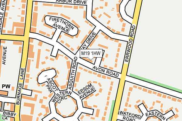 M19 1HW map - OS OpenMap – Local (Ordnance Survey)