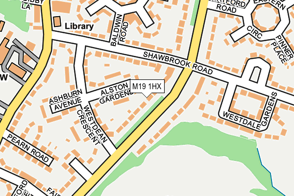 M19 1HX map - OS OpenMap – Local (Ordnance Survey)