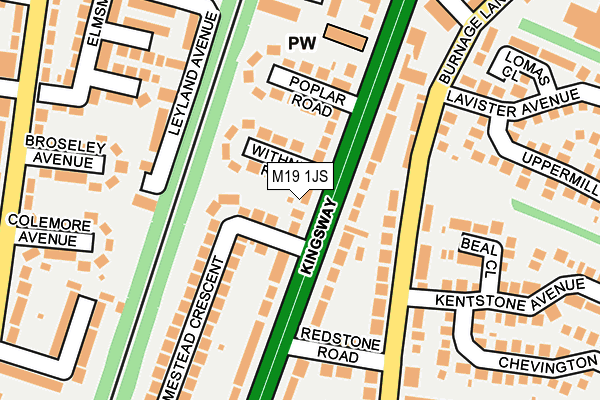 M19 1JS map - OS OpenMap – Local (Ordnance Survey)