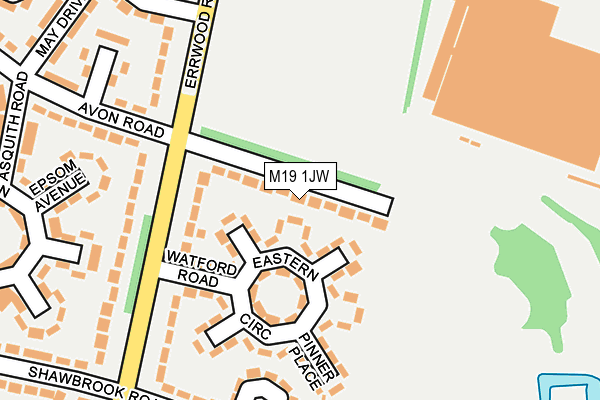 M19 1JW map - OS OpenMap – Local (Ordnance Survey)