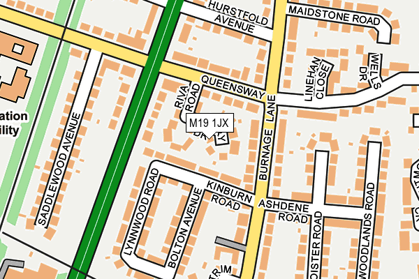 M19 1JX map - OS OpenMap – Local (Ordnance Survey)