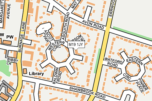 M19 1JY map - OS OpenMap – Local (Ordnance Survey)