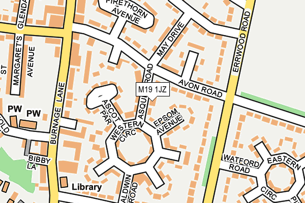 M19 1JZ map - OS OpenMap – Local (Ordnance Survey)