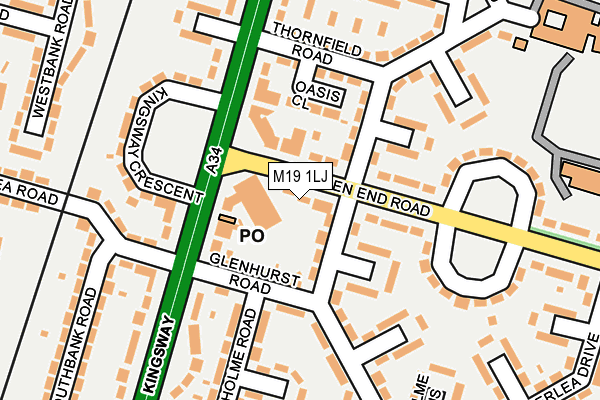 M19 1LJ map - OS OpenMap – Local (Ordnance Survey)