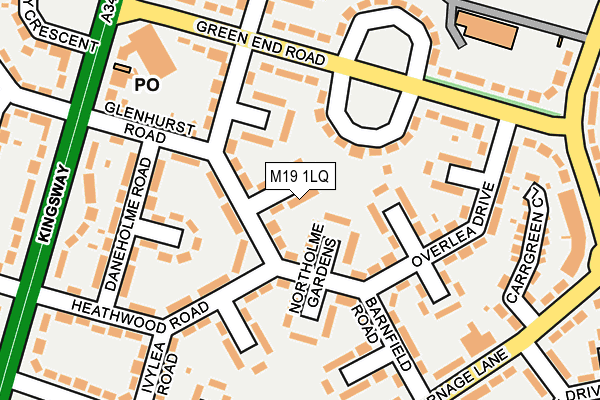 M19 1LQ map - OS OpenMap – Local (Ordnance Survey)