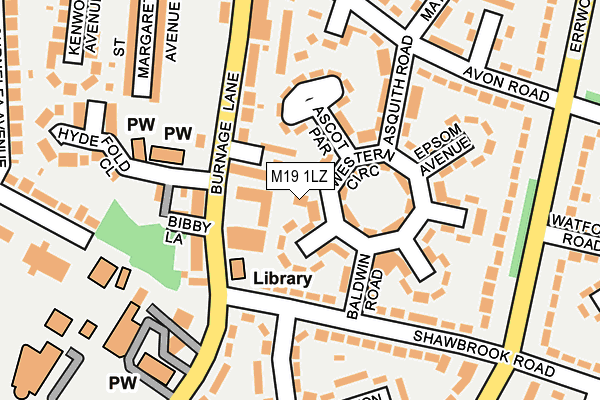 M19 1LZ map - OS OpenMap – Local (Ordnance Survey)