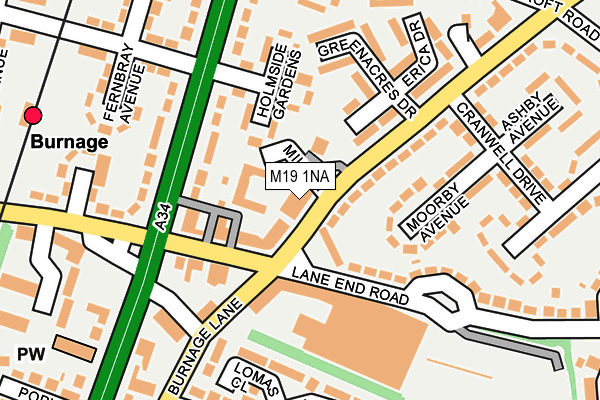 M19 1NA map - OS OpenMap – Local (Ordnance Survey)