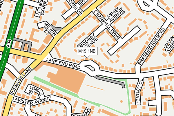 M19 1NB map - OS OpenMap – Local (Ordnance Survey)