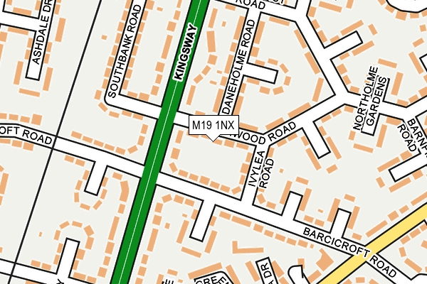 M19 1NX map - OS OpenMap – Local (Ordnance Survey)