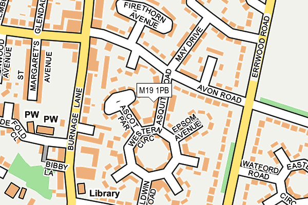 M19 1PB map - OS OpenMap – Local (Ordnance Survey)