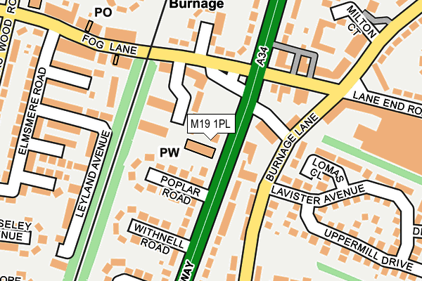 M19 1PL map - OS OpenMap – Local (Ordnance Survey)