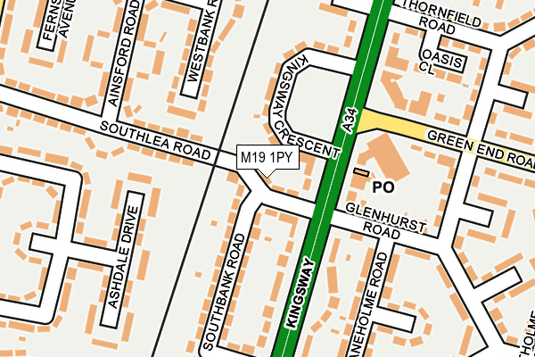 M19 1PY map - OS OpenMap – Local (Ordnance Survey)