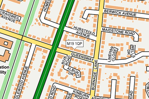 M19 1QP map - OS OpenMap – Local (Ordnance Survey)