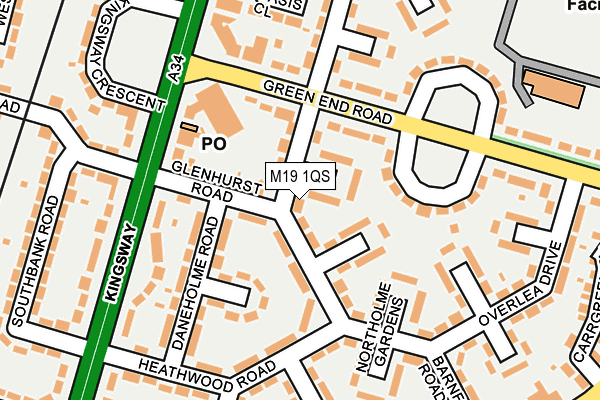 M19 1QS map - OS OpenMap – Local (Ordnance Survey)