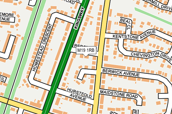 M19 1RB map - OS OpenMap – Local (Ordnance Survey)