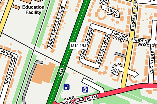 M19 1RJ map - OS OpenMap – Local (Ordnance Survey)