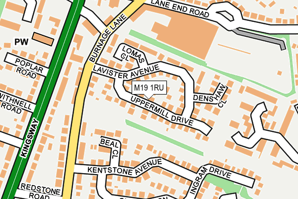 M19 1RU map - OS OpenMap – Local (Ordnance Survey)
