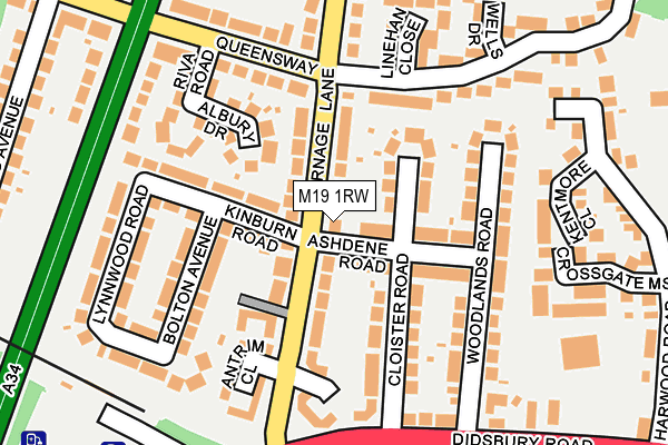 M19 1RW map - OS OpenMap – Local (Ordnance Survey)