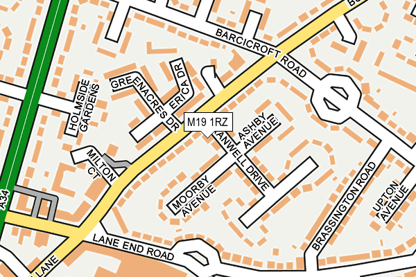 M19 1RZ map - OS OpenMap – Local (Ordnance Survey)