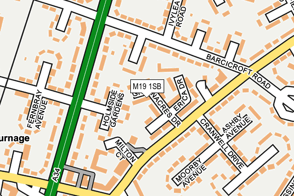 M19 1SB map - OS OpenMap – Local (Ordnance Survey)