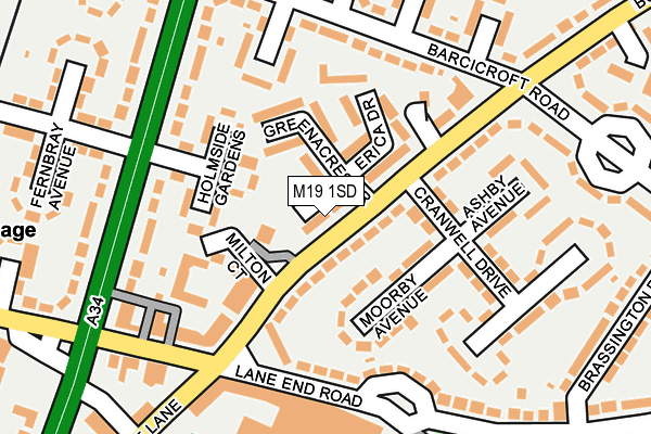 M19 1SD map - OS OpenMap – Local (Ordnance Survey)