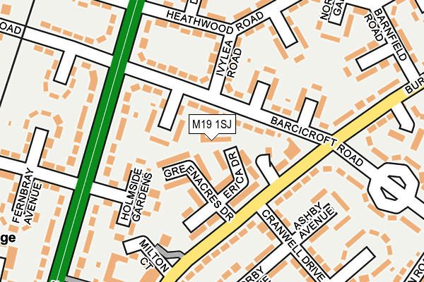M19 1SJ map - OS OpenMap – Local (Ordnance Survey)