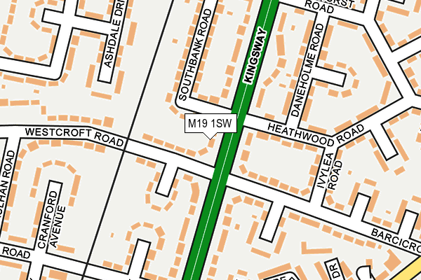 M19 1SW map - OS OpenMap – Local (Ordnance Survey)