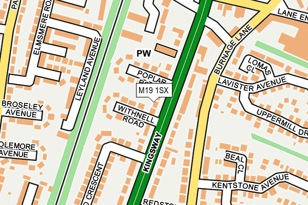 M19 1SX map - OS OpenMap – Local (Ordnance Survey)