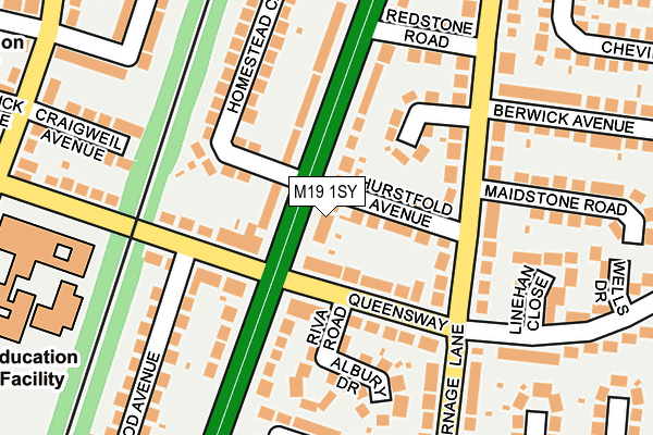 M19 1SY map - OS OpenMap – Local (Ordnance Survey)