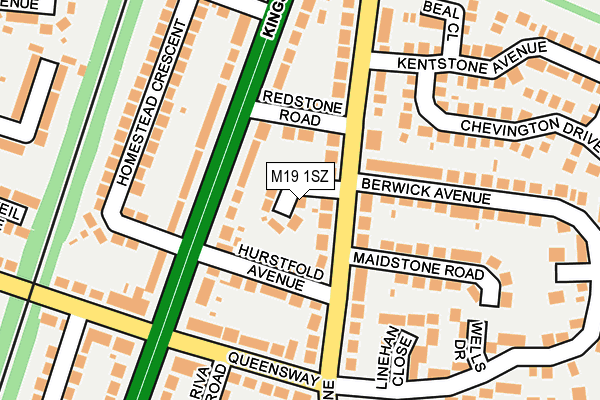 M19 1SZ map - OS OpenMap – Local (Ordnance Survey)