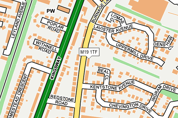 M19 1TF map - OS OpenMap – Local (Ordnance Survey)