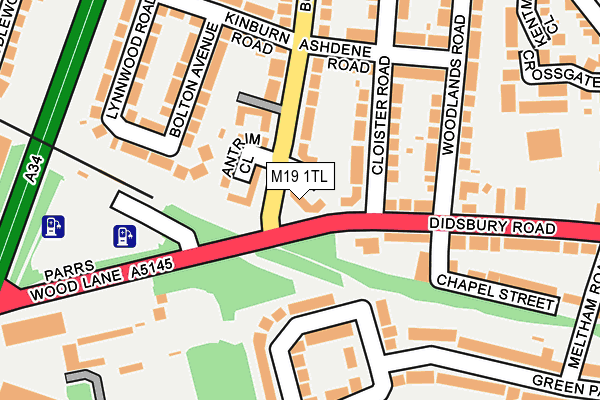 M19 1TL map - OS OpenMap – Local (Ordnance Survey)