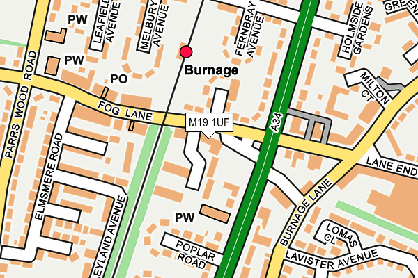 M19 1UF map - OS OpenMap – Local (Ordnance Survey)