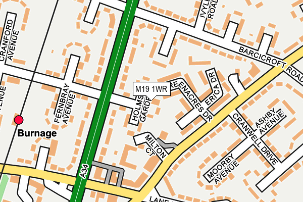 M19 1WR map - OS OpenMap – Local (Ordnance Survey)