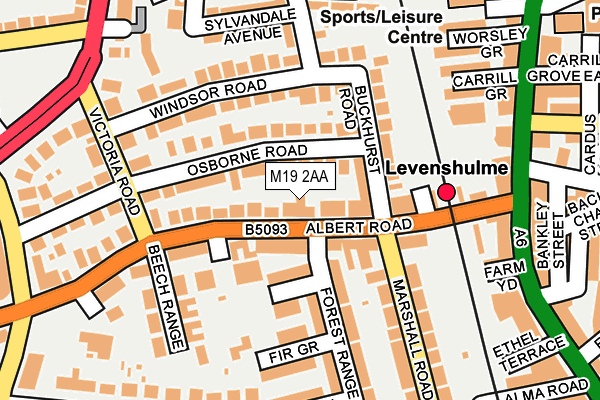 M19 2AA map - OS OpenMap – Local (Ordnance Survey)