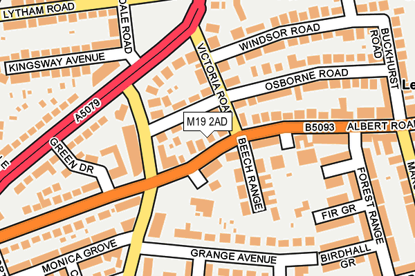 M19 2AD map - OS OpenMap – Local (Ordnance Survey)