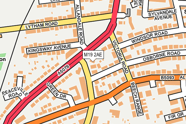 M19 2AE map - OS OpenMap – Local (Ordnance Survey)