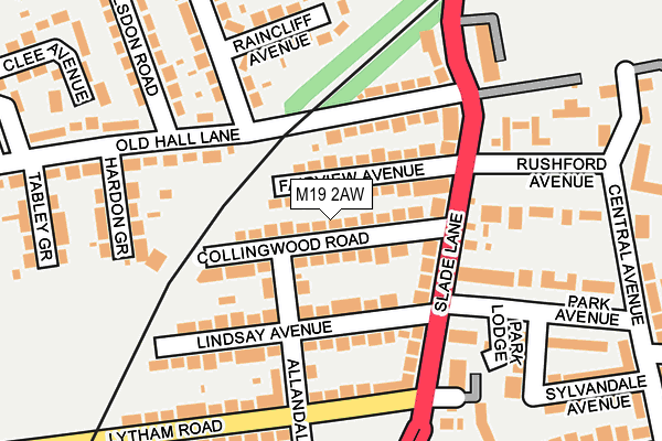 M19 2AW map - OS OpenMap – Local (Ordnance Survey)