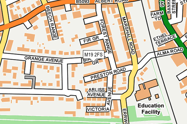 M19 2FS map - OS OpenMap – Local (Ordnance Survey)