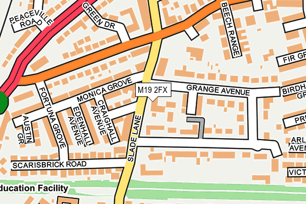 M19 2FX map - OS OpenMap – Local (Ordnance Survey)