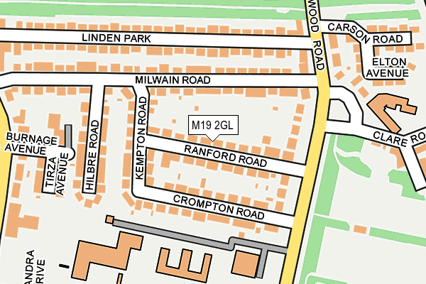 M19 2GL map - OS OpenMap – Local (Ordnance Survey)