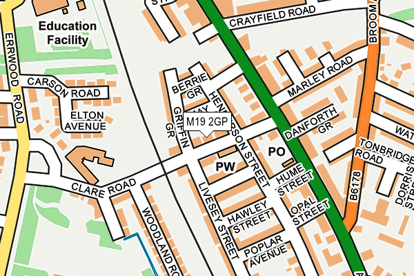 M19 2GP map - OS OpenMap – Local (Ordnance Survey)