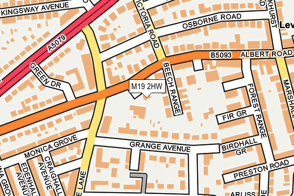 M19 2HW map - OS OpenMap – Local (Ordnance Survey)