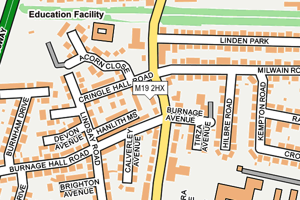 M19 2HX map - OS OpenMap – Local (Ordnance Survey)