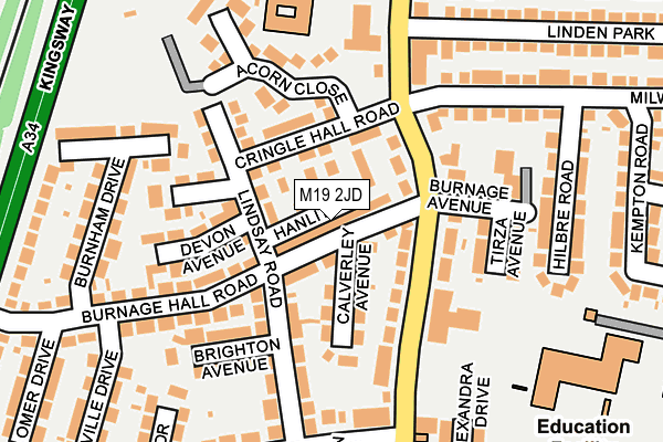 M19 2JD map - OS OpenMap – Local (Ordnance Survey)