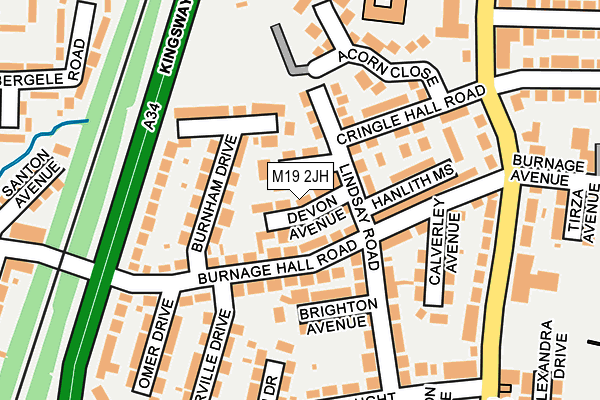 M19 2JH map - OS OpenMap – Local (Ordnance Survey)