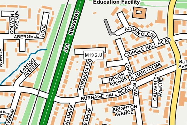 M19 2JJ map - OS OpenMap – Local (Ordnance Survey)