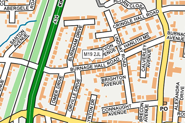 M19 2JL map - OS OpenMap – Local (Ordnance Survey)