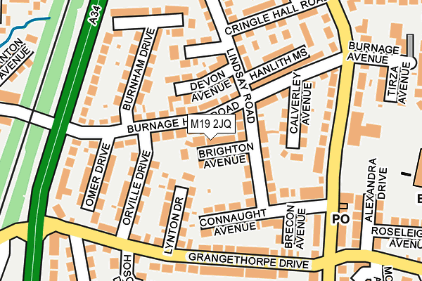 M19 2JQ map - OS OpenMap – Local (Ordnance Survey)